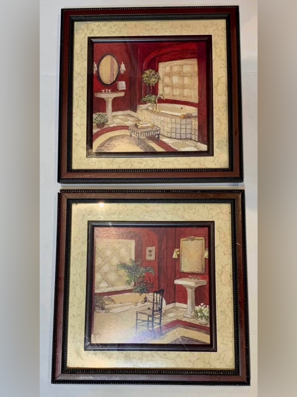 Set of 2 Framed Bathroom Wall Art Prints | Traditional Spa Decor
